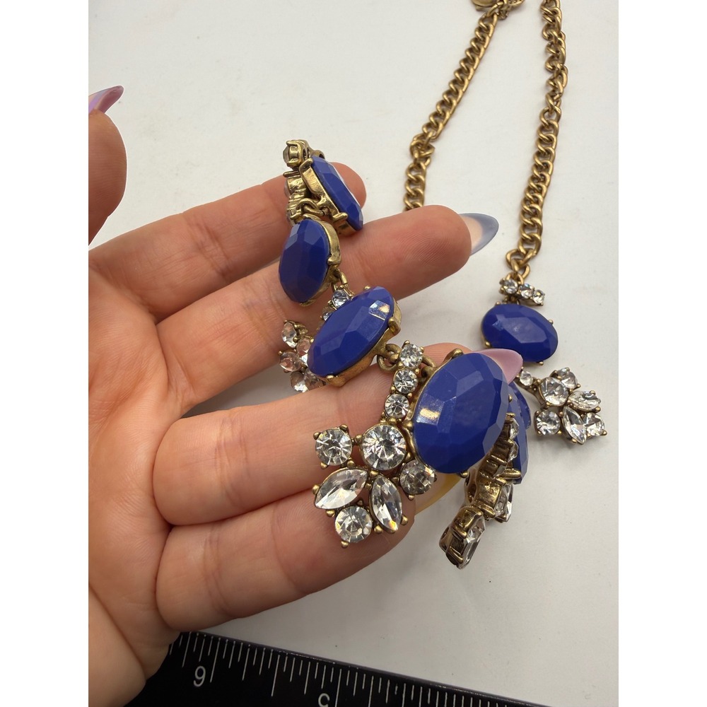 J.Crew Cobalt Blue Statement Necklace Gold Tone Crystal Floral Bib Necklace
